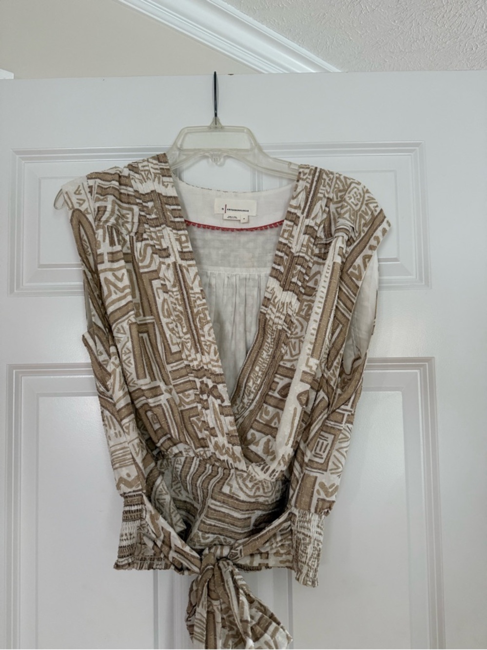 Anthropologie Cream Top with Coral Trim